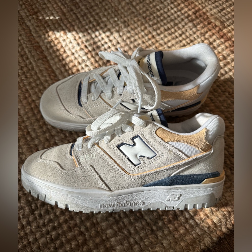 New Balance 550 Sneakers in Cream and Navy with Tan Accents